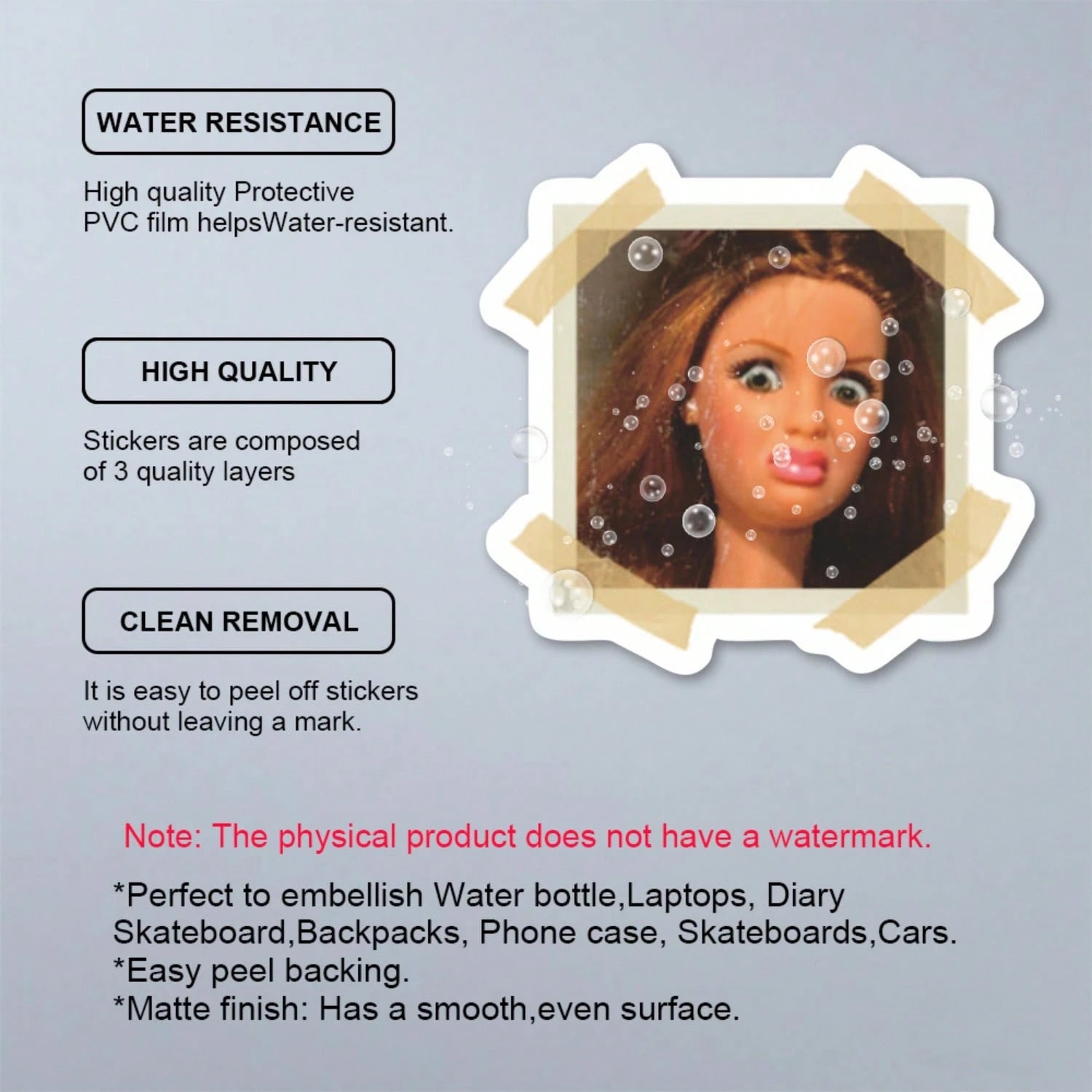 1/2/5pcs Disgusting Doll Expression Stickers, Suitable For Laptops, Water Bottles, Phones, Bags, Cars, Guitars, Vintage Photo Frames, Water Bottles, Laptops, Phones, Skateboards, Suitcases And Car Win