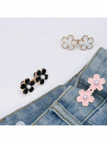 1/2 Pair Adjustable & Detachable Sakura Flower Waist Buttons, For Adjusting Waistline Of Jeans Or As Clothing Accessory, No Sewing Required