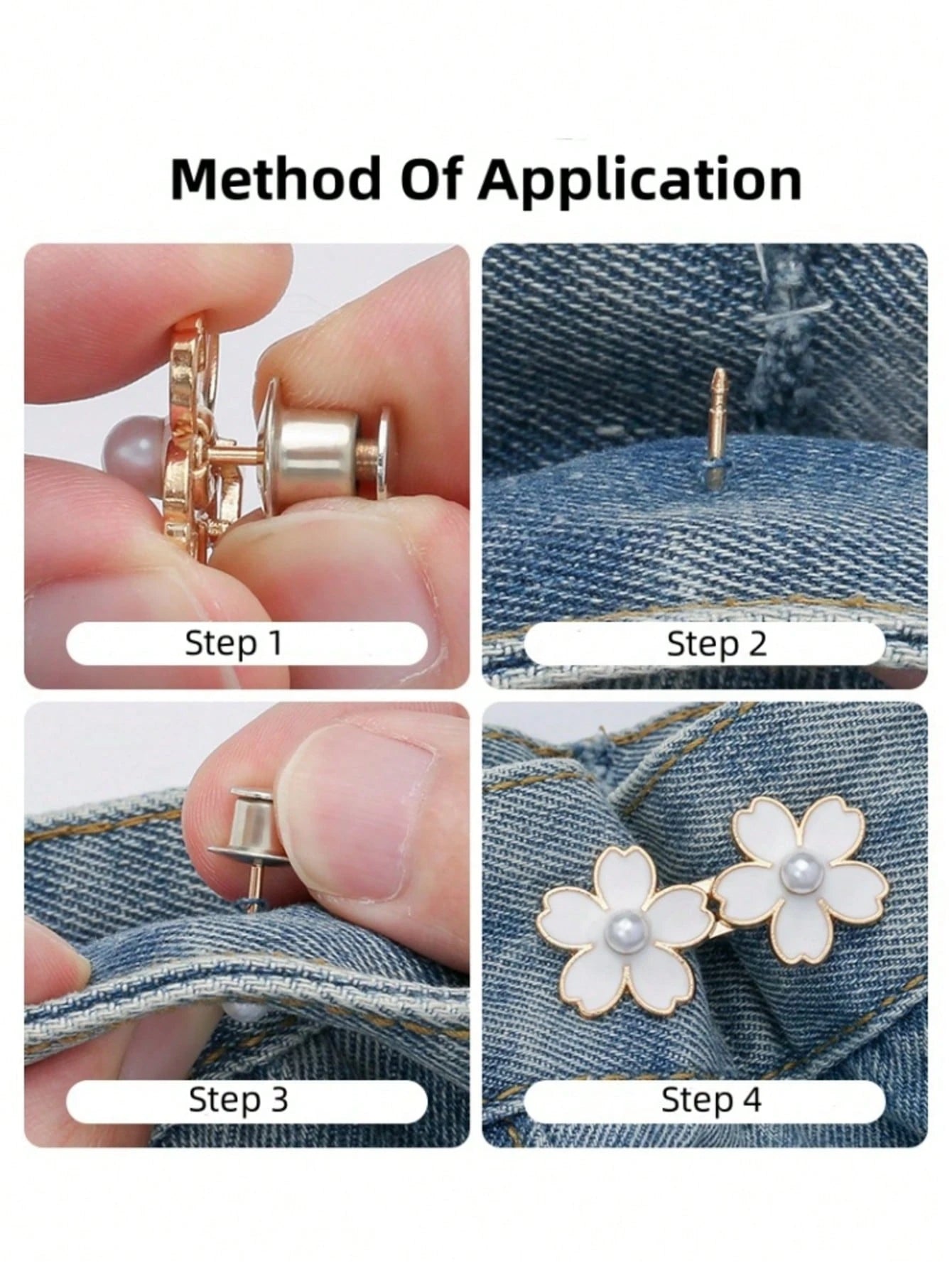1/2 Pair Adjustable & Detachable Sakura Flower Waist Buttons, For Adjusting Waistline Of Jeans Or As Clothing Accessory, No Sewing Required