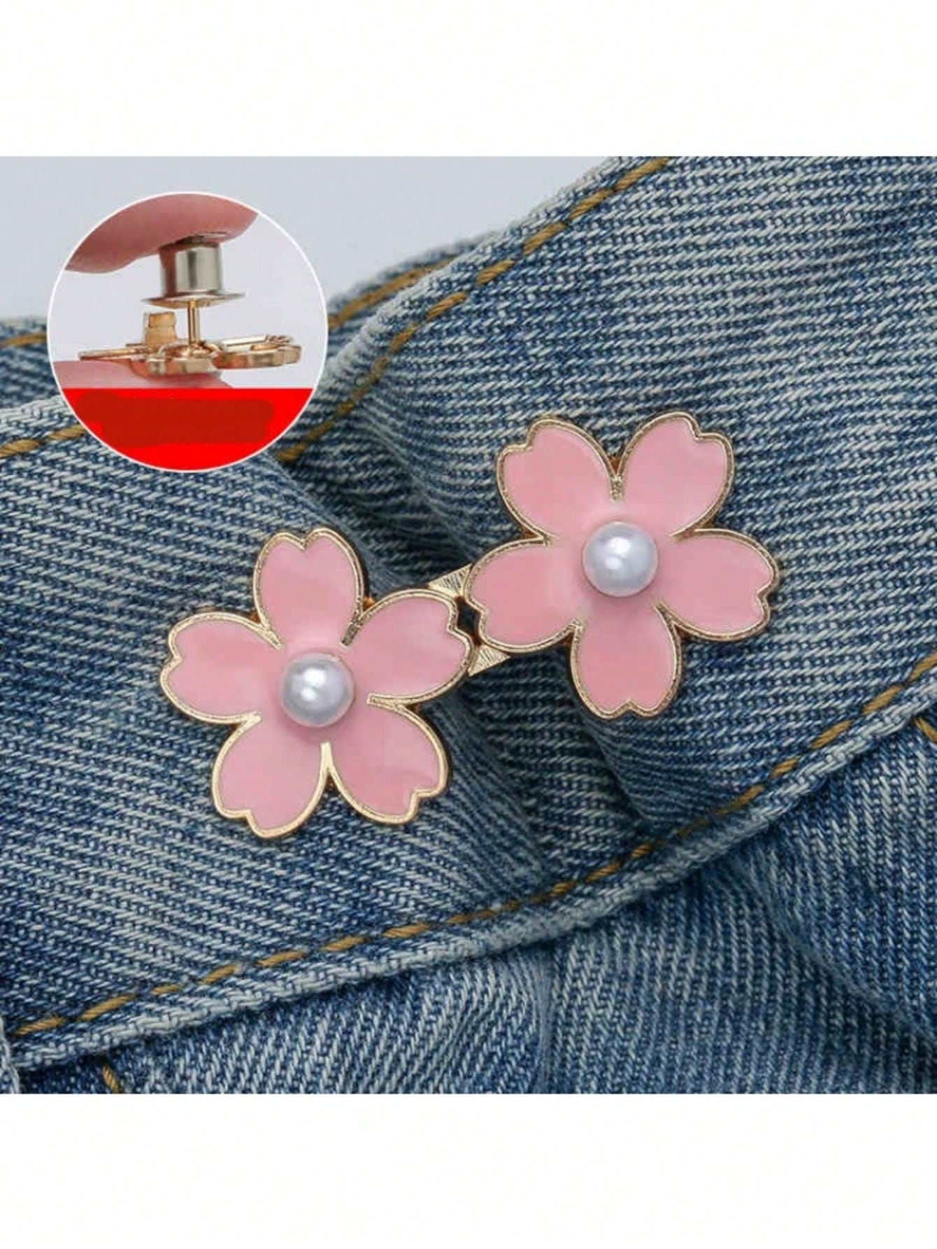 1/2 Pair Adjustable & Detachable Sakura Flower Waist Buttons, For Adjusting Waistline Of Jeans Or As Clothing Accessory, No Sewing Required