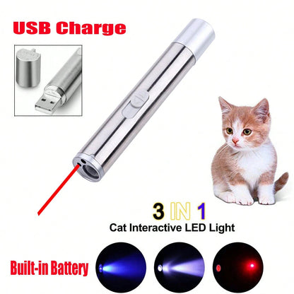 1/2 Three-In-One Pen-Type Flashlight- Pet Ultraviolet Detector, USB Rechargeable Red Light Flashlight, Cat Toy And Emergency Light