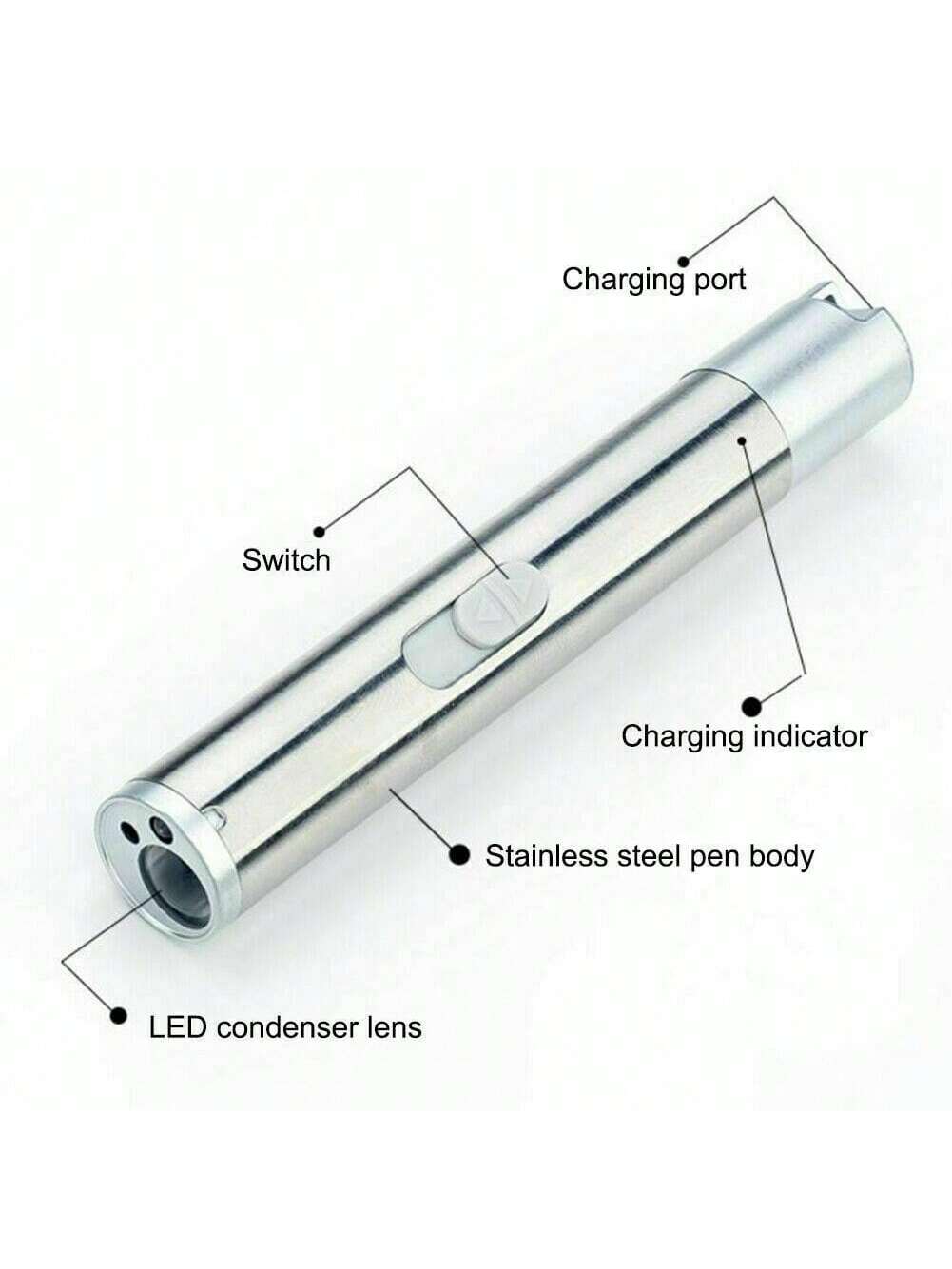 1/2 Three-In-One Pen-Type Flashlight- Pet Ultraviolet Detector, USB Rechargeable Red Light Flashlight, Cat Toy And Emergency Light