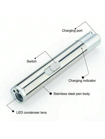 1/2 Three-In-One Pen-Type Flashlight- Pet Ultraviolet Detector, USB Rechargeable Red Light Flashlight, Cat Toy And Emergency Light