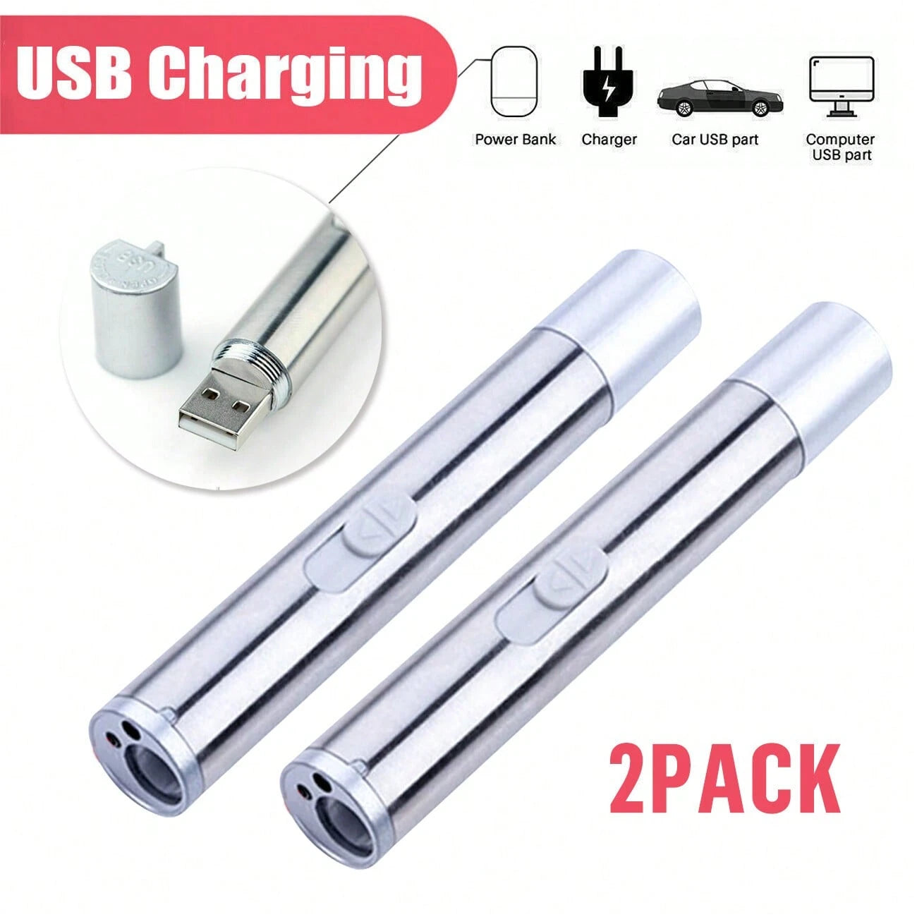 1/2 Three-In-One Pen-Type Flashlight- Pet Ultraviolet Detector, USB Rechargeable Red Light Flashlight, Cat Toy And Emergency Light