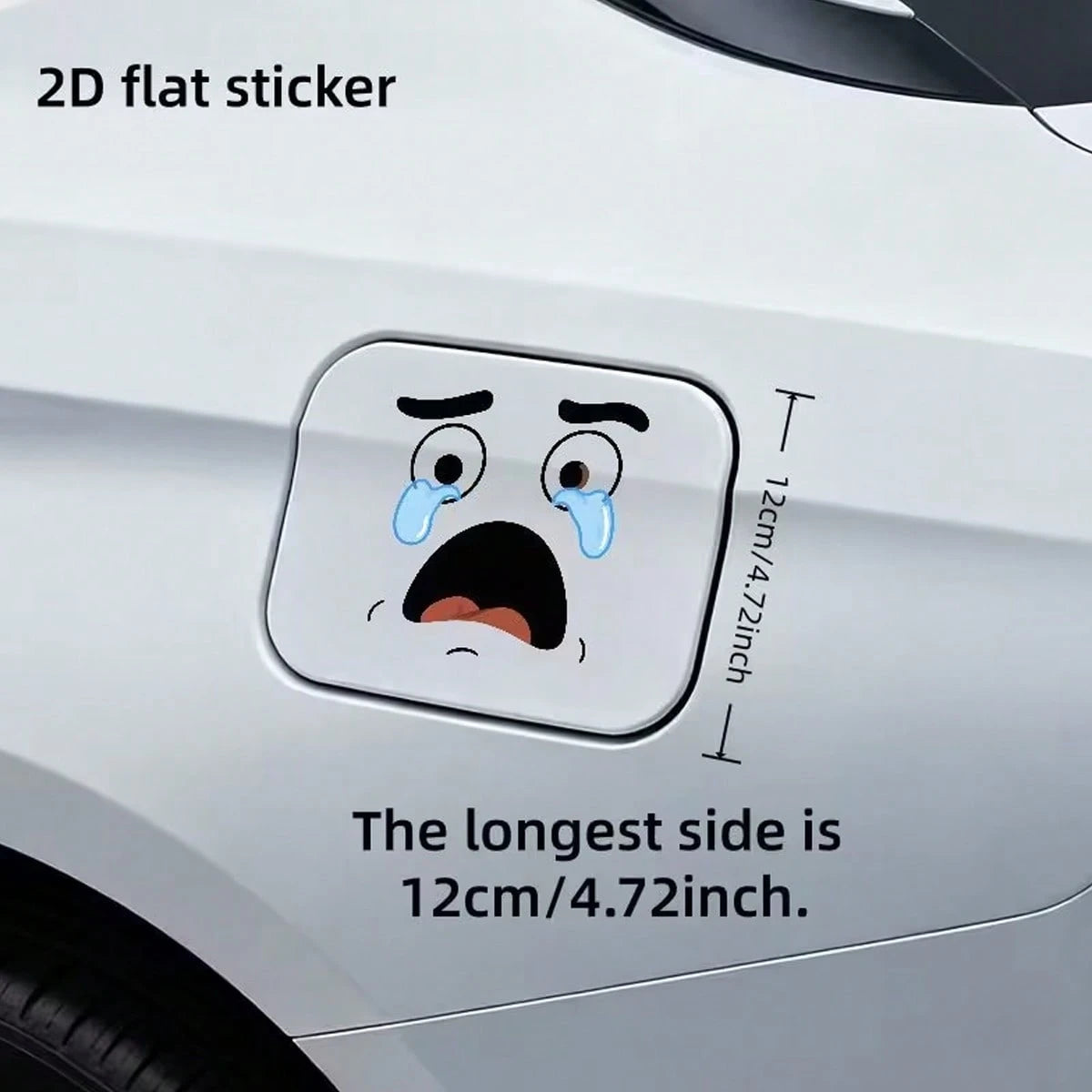 1 2D Flat Sticker Cartoon Face Design With Tears, Car Fuel Cap Sticker, Minimalist Car Decal