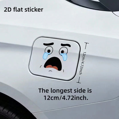 1 2D Flat Sticker Cartoon Face Design With Tears, Car Fuel Cap Sticker, Minimalist Car Decal