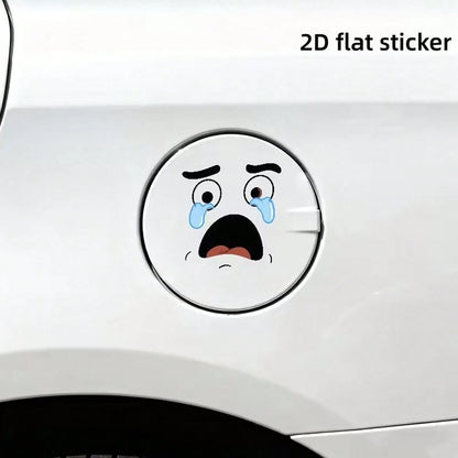 1 2D Flat Sticker Cartoon Face Design With Tears, Car Fuel Cap Sticker, Minimalist Car Decal
