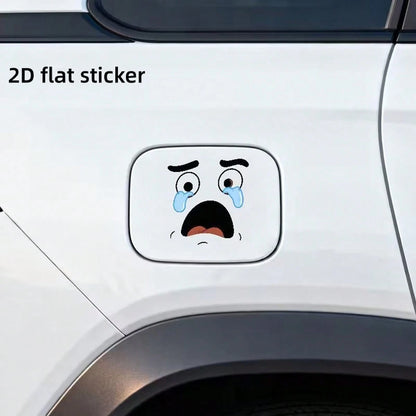 1 2D Flat Sticker Cartoon Face Design With Tears, Car Fuel Cap Sticker, Minimalist Car Decal
