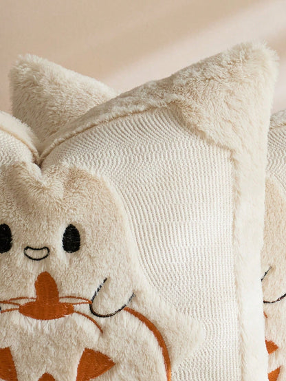 1/2pcs Beige Halloween Cute Ghost Pumpkin Decorative Pillow Case, Front Quilted Ghost Pumpkin, Back Dutch Velvet Fabric, Square Cushion Cover, Holiday Home Pillowcase Decor, Soft Comfortable Velvet Fa