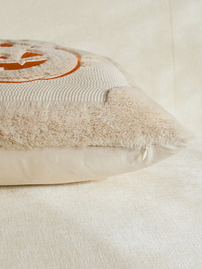 1/2pcs Beige Halloween Cute Ghost Pumpkin Decorative Pillow Case, Front Quilted Ghost Pumpkin, Back Dutch Velvet Fabric, Square Cushion Cover, Holiday Home Pillowcase Decor, Soft Comfortable Velvet Fa