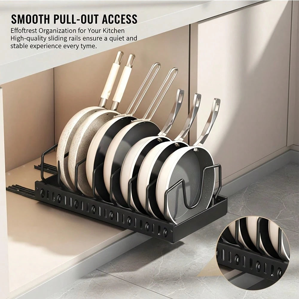 1/2pcs Cabinet Pull-Out Storage Box For Pots, Pans, Bowls, And Utensils. Sliding Lid Holder And Flat-Bottom Pan Holder For The Kitchen. Sliding Storage Box Within The Cabinet. Can Store Lid, Baking To