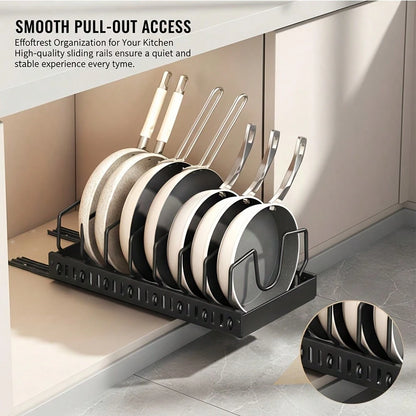 1/2pcs Cabinet Pull-Out Storage Box For Pots, Pans, Bowls, And Utensils. Sliding Lid Holder And Flat-Bottom Pan Holder For The Kitchen. Sliding Storage Box Within The Cabinet. Can Store Lid, Baking To