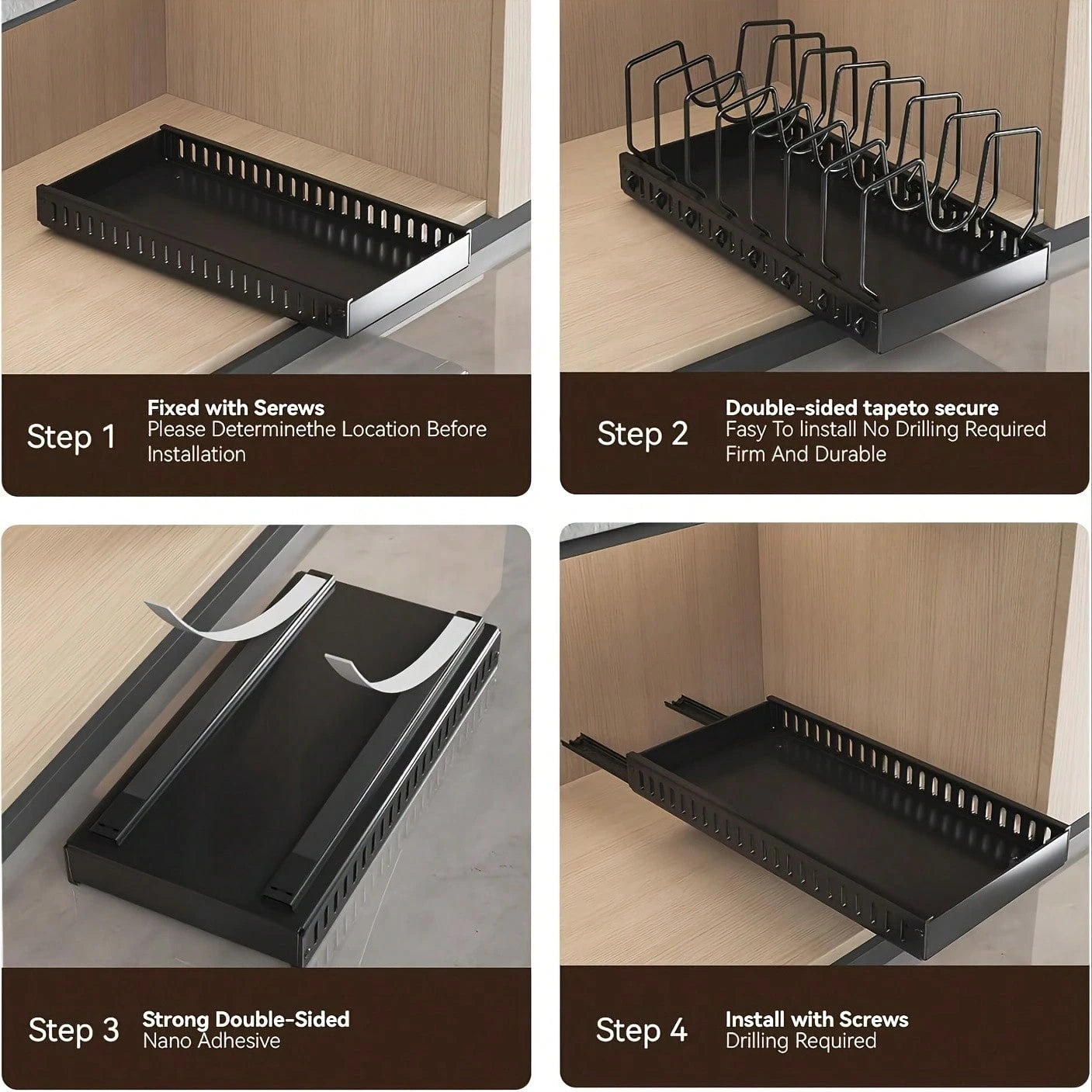 1/2pcs Cabinet Pull-Out Storage Box For Pots, Pans, Bowls, And Utensils. Sliding Lid Holder And Flat-Bottom Pan Holder For The Kitchen. Sliding Storage Box Within The Cabinet. Can Store Lid, Baking To
