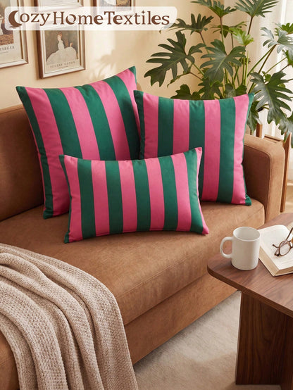1/2pcs Classic Versatile Green & Red Striped Pillowcase/Cushion Cover, Single-Sided Print, Breathable & Anti-Pilling, Comfortable & Skin-Friendly, Machine Washable, Suitable For Sofa And Car Pillows
