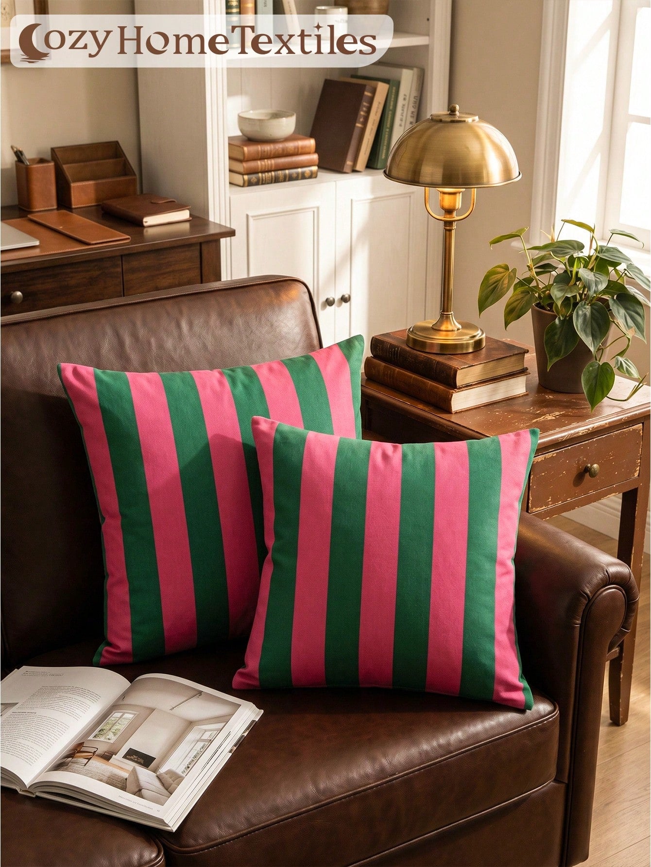 1/2pcs Classic Versatile Green & Red Striped Pillowcase/Cushion Cover, Single-Sided Print, Breathable & Anti-Pilling, Comfortable & Skin-Friendly, Machine Washable, Suitable For Sofa And Car Pillows