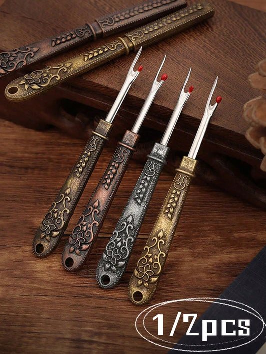 1/2pcs Handmade Embroidered Seam Ripper Tool Cross Stitch Thread Picker Scissors Sewing Seam Ripper Vintage Comfortable Grip- Easy To Cut Thread Ends