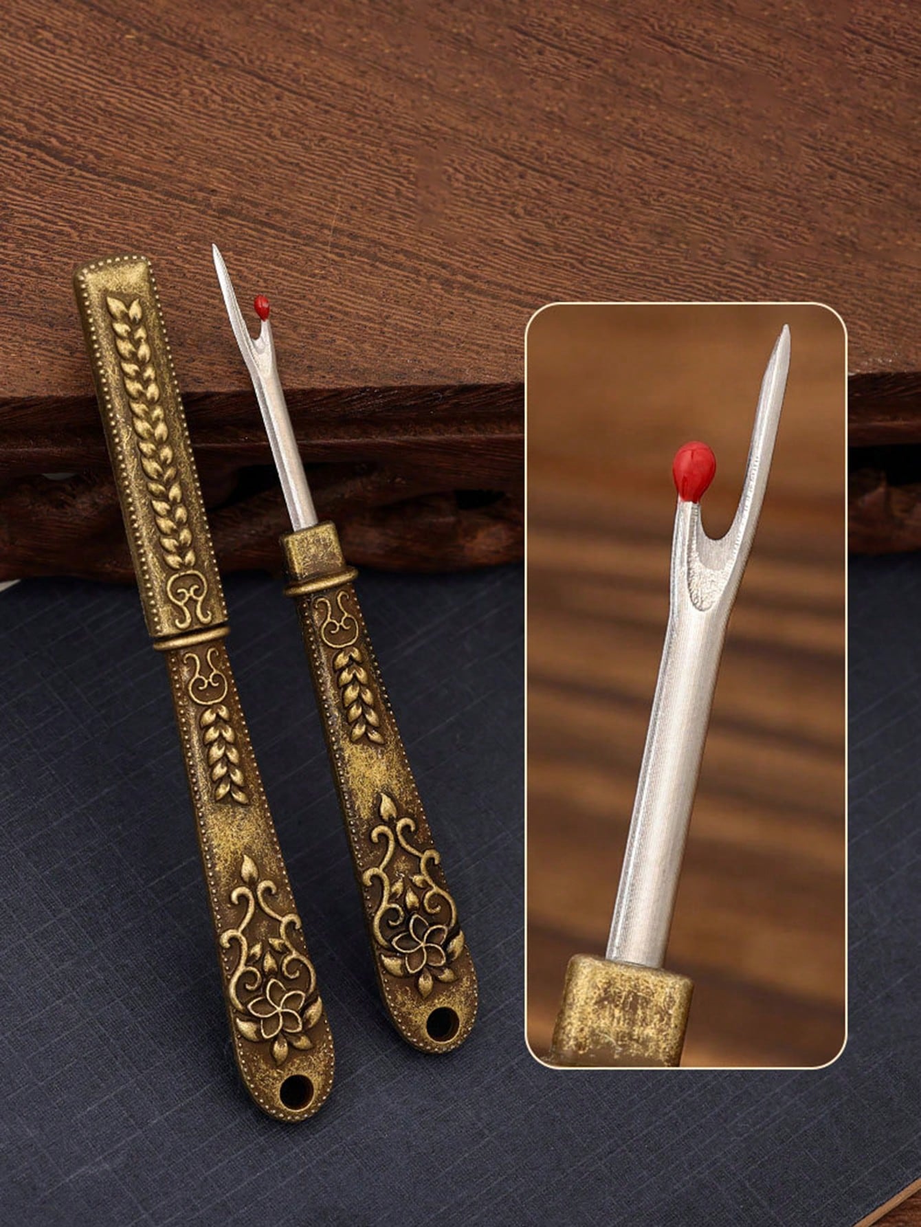 1/2pcs Handmade Embroidered Seam Ripper Tool Cross Stitch Thread Picker Scissors Sewing Seam Ripper Vintage Comfortable Grip- Easy To Cut Thread Ends