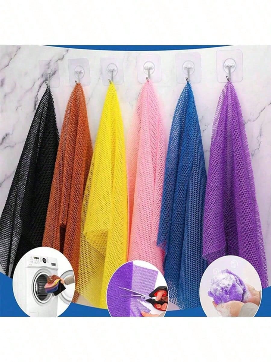1/2pcs Nylon Exfoliating Bath Mesh, Double-Sided Thick Elastic Bath Towel, Deep Cleaning Foaming Mesh Bath Cloth, Can Clean Back Dirt, Sauna Bath Daily Body Scrub Bathing Accessory Cleaning Tool