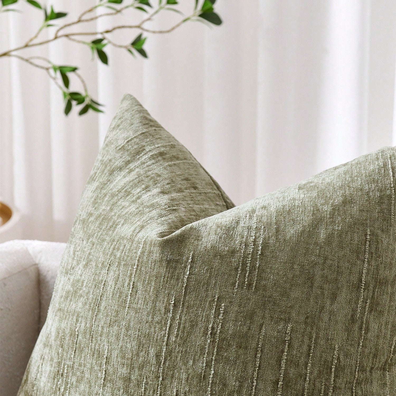 1/2pcs Sage Green Retro Striped Pillow Cover (Pillow Insert Not Included), 100% Polyester Woven Zippered Pillow Sham, Machine Washable, Geometric Pattern Decorative Throw Pillow Case For Sofa, Bed, Di