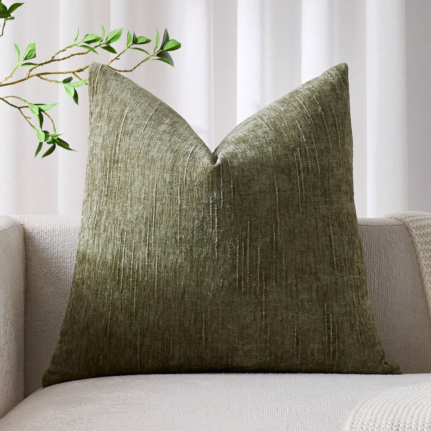 1/2pcs Sage Green Retro Striped Pillow Cover (Pillow Insert Not Included), 100% Polyester Woven Zippered Pillow Sham, Machine Washable, Geometric Pattern Decorative Throw Pillow Case For Sofa, Bed, Di