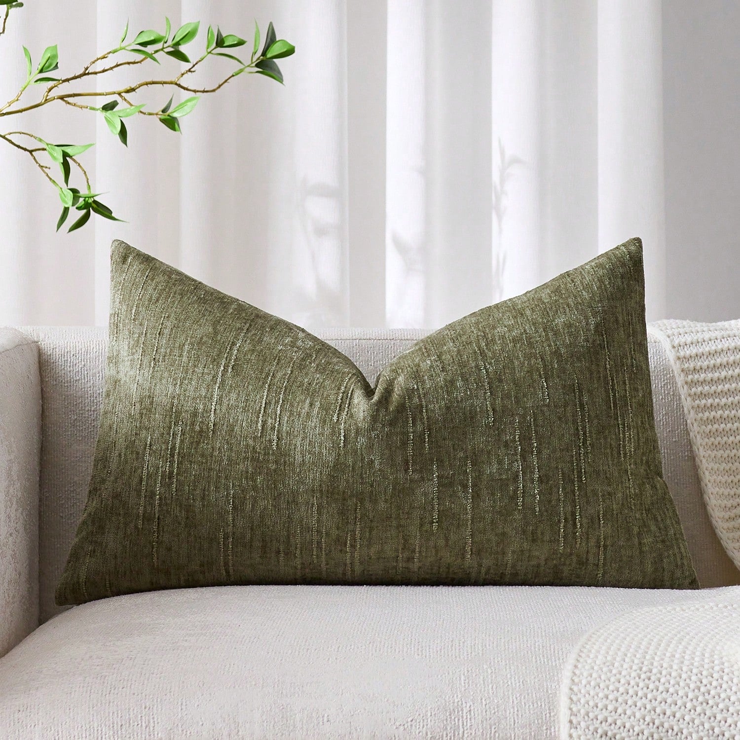 1/2pcs Sage Green Retro Striped Pillow Cover (Pillow Insert Not Included), 100% Polyester Woven Zippered Pillow Sham, Machine Washable, Geometric Pattern Decorative Throw Pillow Case For Sofa, Bed, Di