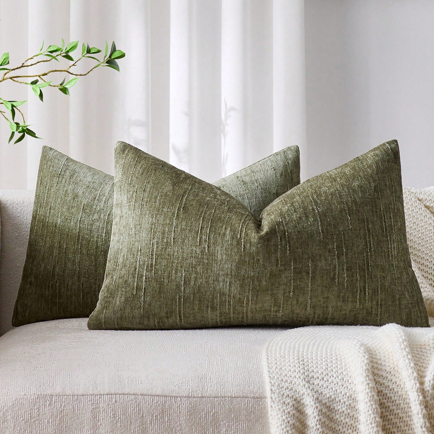 1/2pcs Sage Green Retro Striped Pillow Cover (Pillow Insert Not Included), 100% Polyester Woven Zippered Pillow Sham, Machine Washable, Geometric Pattern Decorative Throw Pillow Case For Sofa, Bed, Di