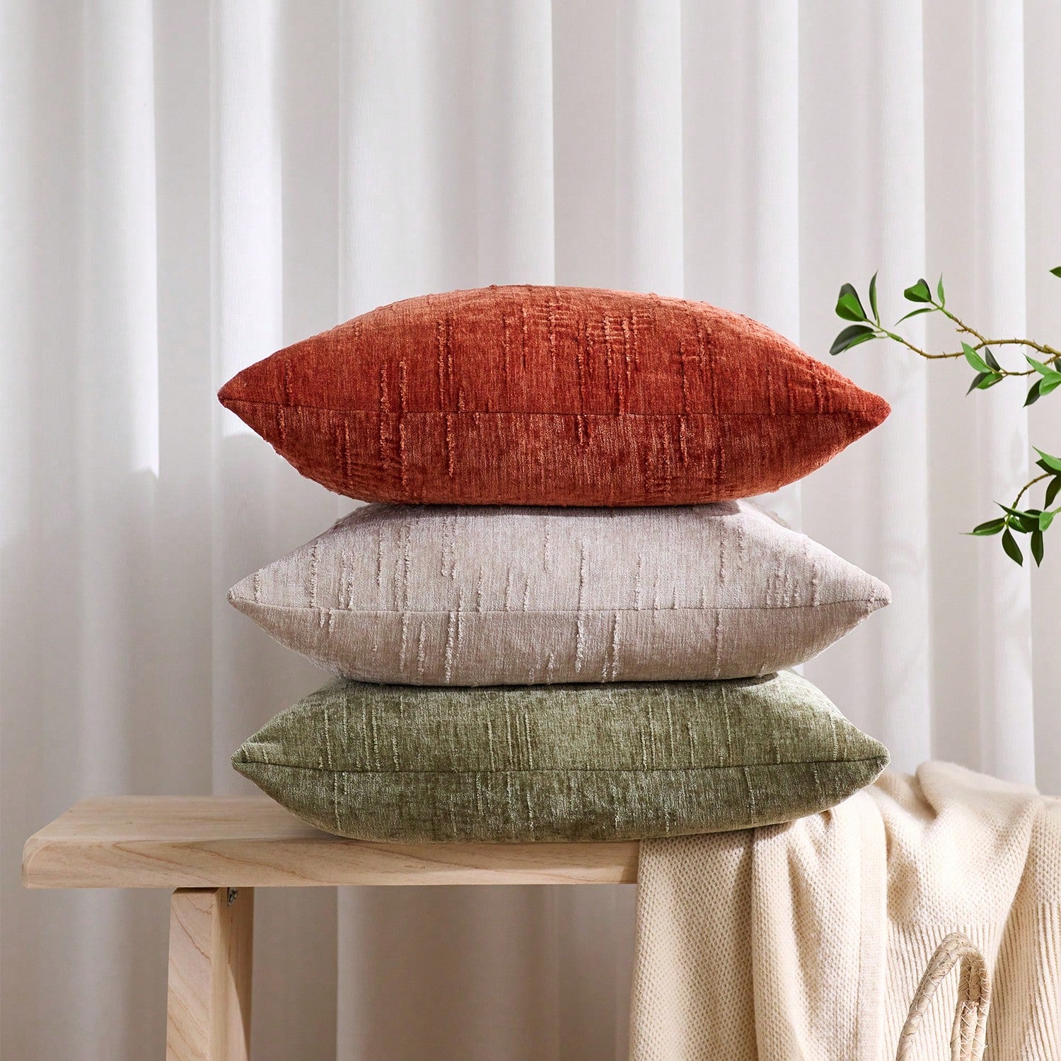 1/2pcs Sage Green Retro Striped Pillow Cover (Pillow Insert Not Included), 100% Polyester Woven Zippered Pillow Sham, Machine Washable, Geometric Pattern Decorative Throw Pillow Case For Sofa, Bed, Di