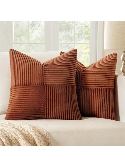 1/2pcs Throw Pillow Cover, Halloween Caramel Geometric Patchwork Corduroy Striped Pattern, Bohemian Sofa Cushion, Decorative Pillow Sham, Sofa Cushion, Decorative Pillow Sham, Office, Living Room