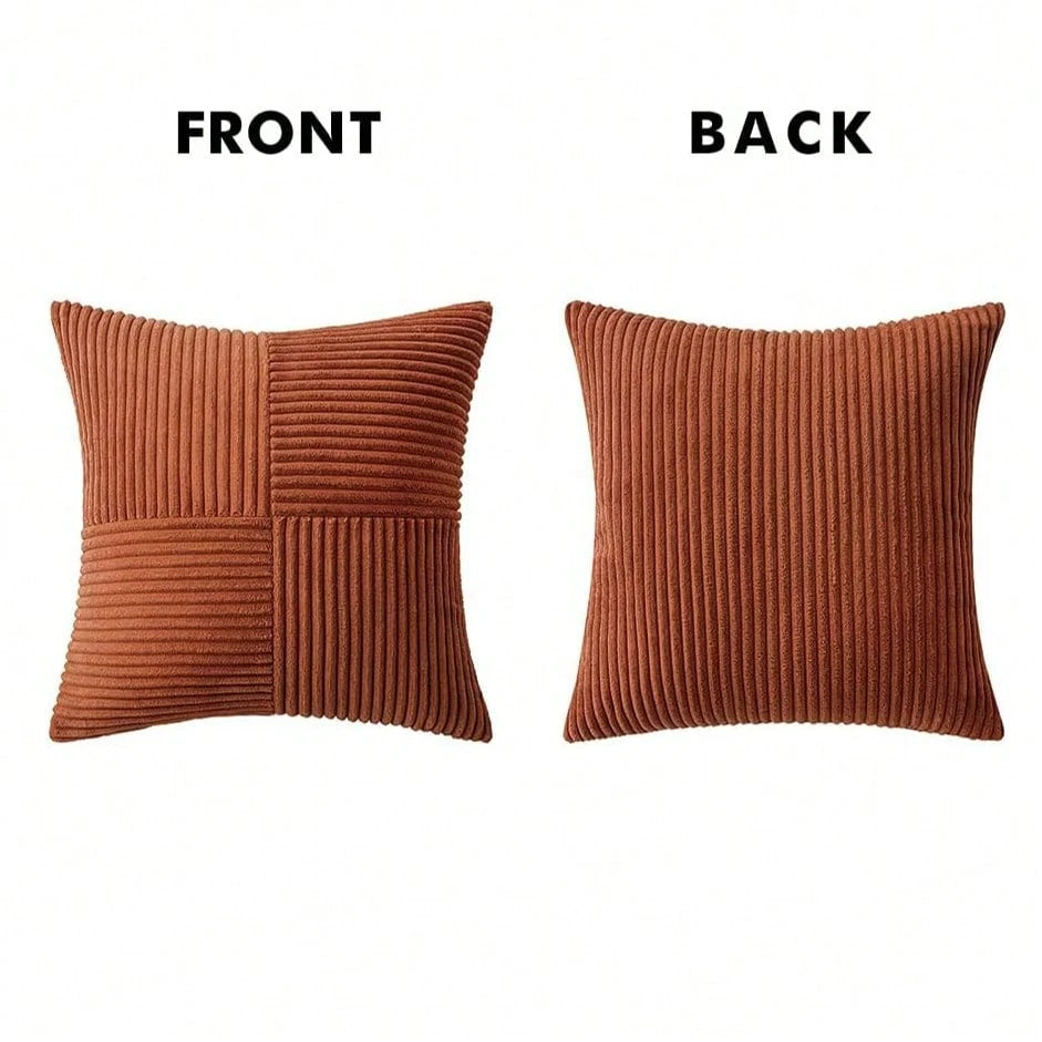 1/2pcs Throw Pillow Cover, Halloween Caramel Geometric Patchwork Corduroy Striped Pattern, Bohemian Sofa Cushion, Decorative Pillow Sham, Sofa Cushion, Decorative Pillow Sham, Office, Living Room