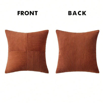 1/2pcs Throw Pillow Cover, Halloween Caramel Geometric Patchwork Corduroy Striped Pattern, Bohemian Sofa Cushion, Decorative Pillow Sham, Sofa Cushion, Decorative Pillow Sham, Office, Living Room
