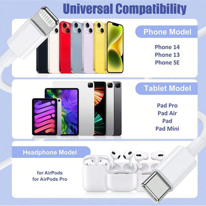 1/3/5pcs Apple Lightning Charging Cable, Fast Charging, 3.3FT/100cm Length, Compatible With IPhone 14 13 12 11 Pro Max Plus