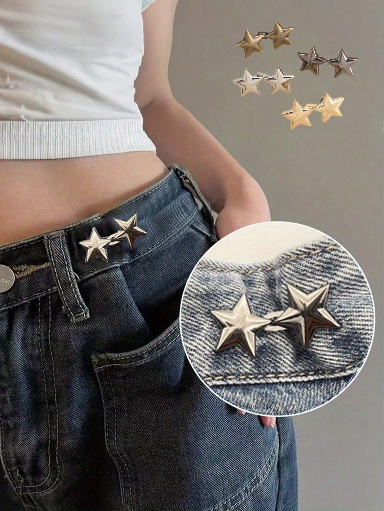 1/4 Sets Adjustable Waistband Buckle No Need To Sew Detachable Jeans Waist Stretch Big Change Small Metal Extender Button,Cute Star Shaped Waist Tightener Buckle Pants Pins For Jeans, Skirts, Pants, C