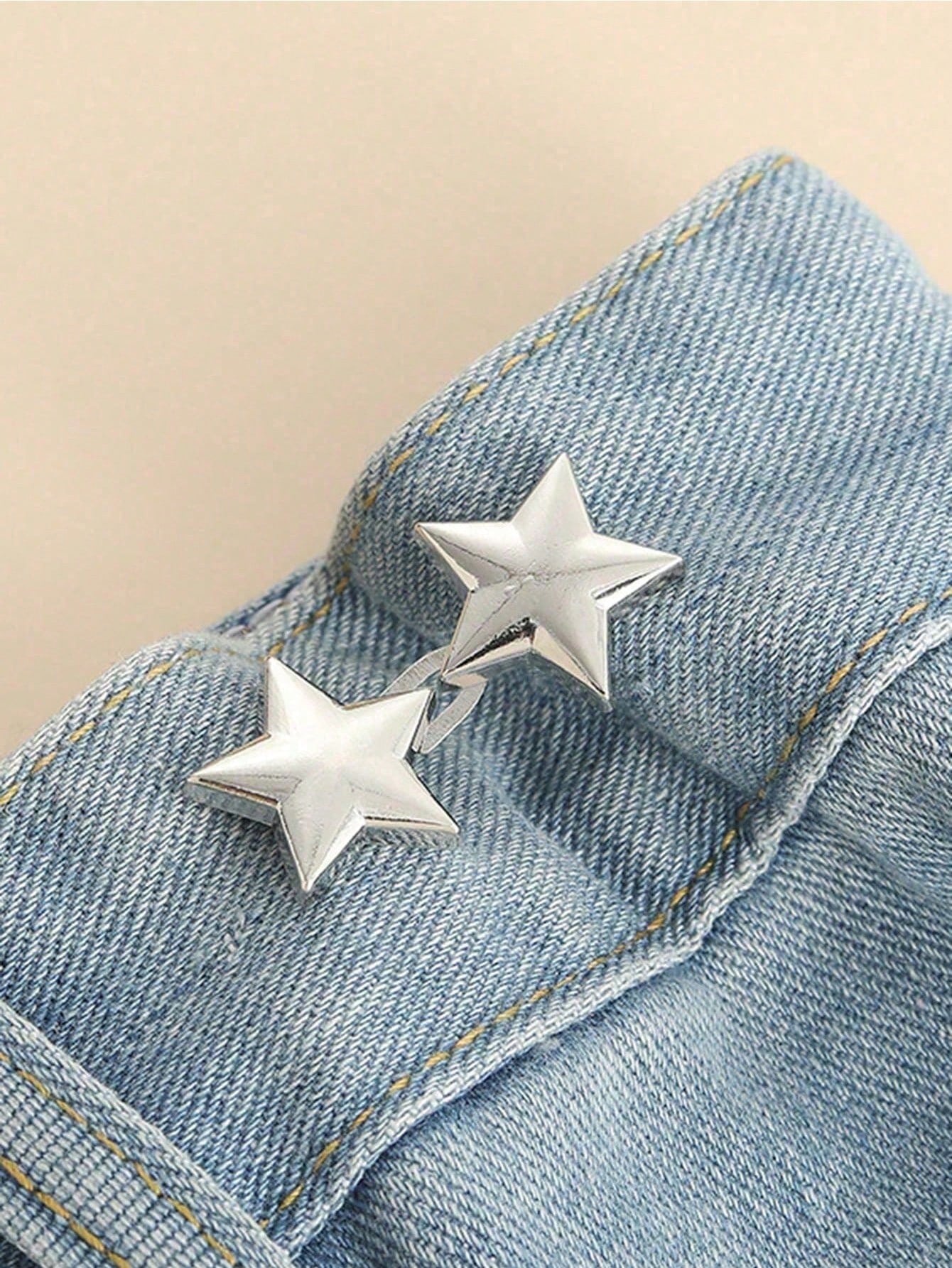 1/4 Sets Adjustable Waistband Buckle No Need To Sew Detachable Jeans Waist Stretch Big Change Small Metal Extender Button,Cute Star Shaped Waist Tightener Buckle Pants Pins For Jeans, Skirts, Pants, C