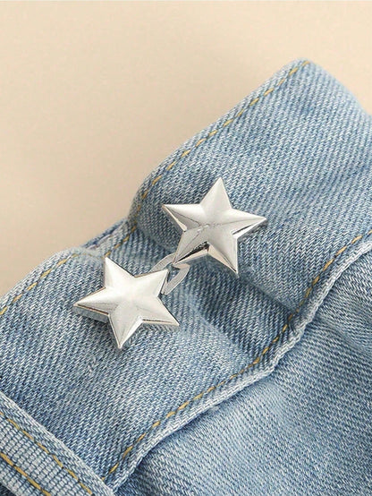 1/4 Sets Adjustable Waistband Buckle No Need To Sew Detachable Jeans Waist Stretch Big Change Small Metal Extender Button,Cute Star Shaped Waist Tightener Buckle Pants Pins For Jeans, Skirts, Pants, C
