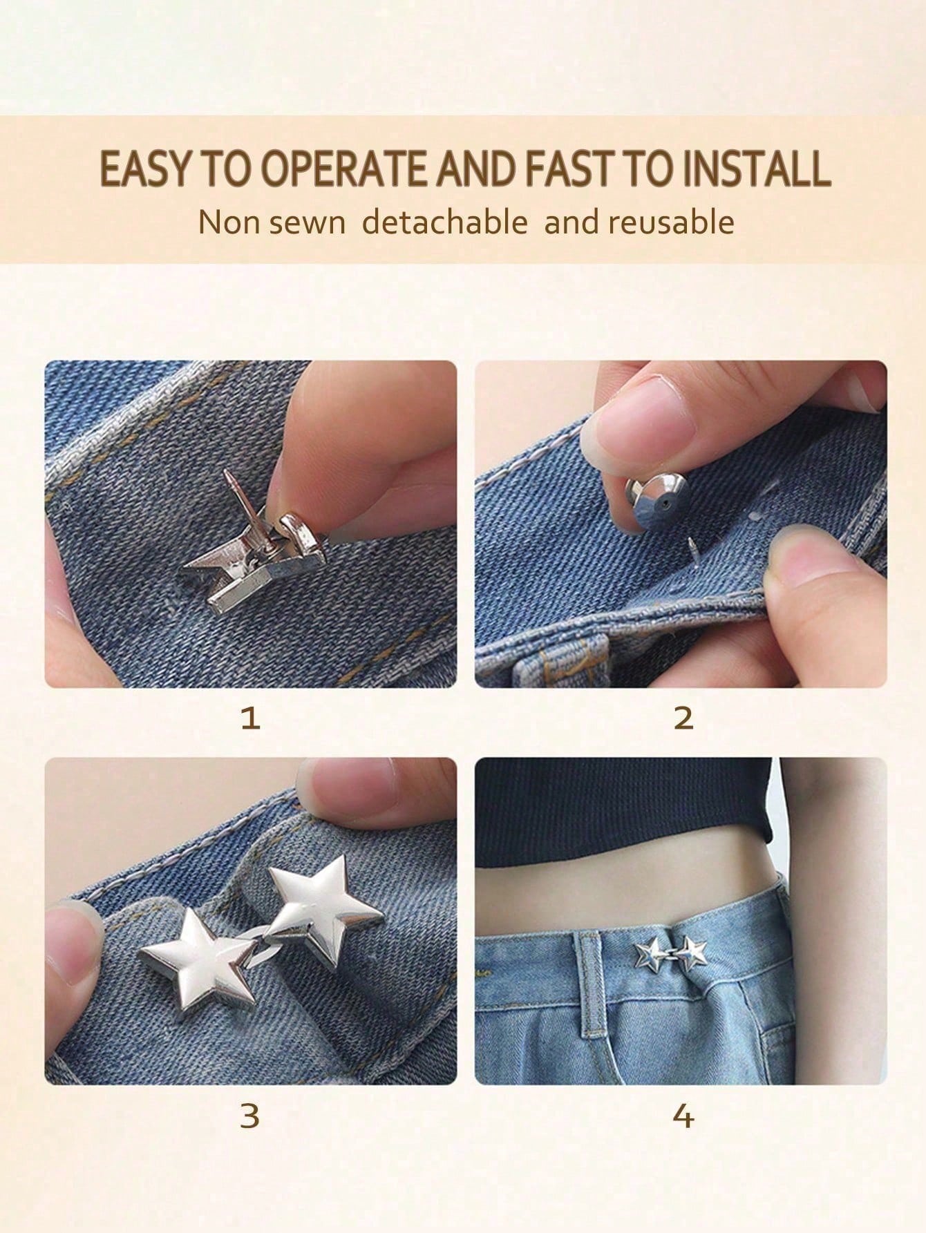 1/4 Sets Adjustable Waistband Buckle No Need To Sew Detachable Jeans Waist Stretch Big Change Small Metal Extender Button,Cute Star Shaped Waist Tightener Buckle Pants Pins For Jeans, Skirts, Pants, C