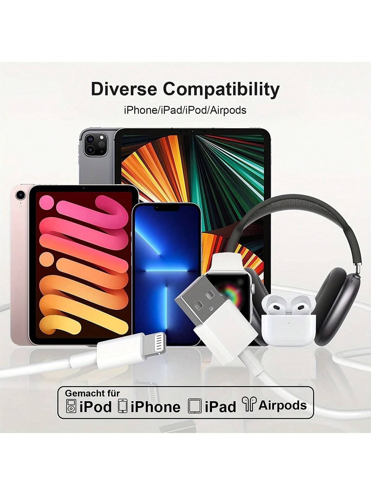 1-4pcs Apple Charging Cable, 3.3ft (Approx. 1m), Compatible Charging Cable, USB To Lightning Fast Charging, Compatible With Iphone 14/13/12/11/11 Pro/11 Max/X/XS/XR/XS Max/8/7, (White), Nan MFi Certif