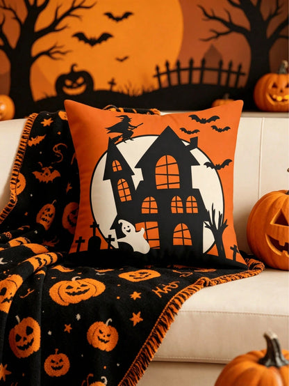 1/4pcs New Halloween Pattern Pillowcase, Halloween-Themed Cushion Cover, Decorative Pillowcase, Square Pillowcase, Halloween Decoration, Decorative Pillow, Suitable For Living Room, Sofa, And Bedroom