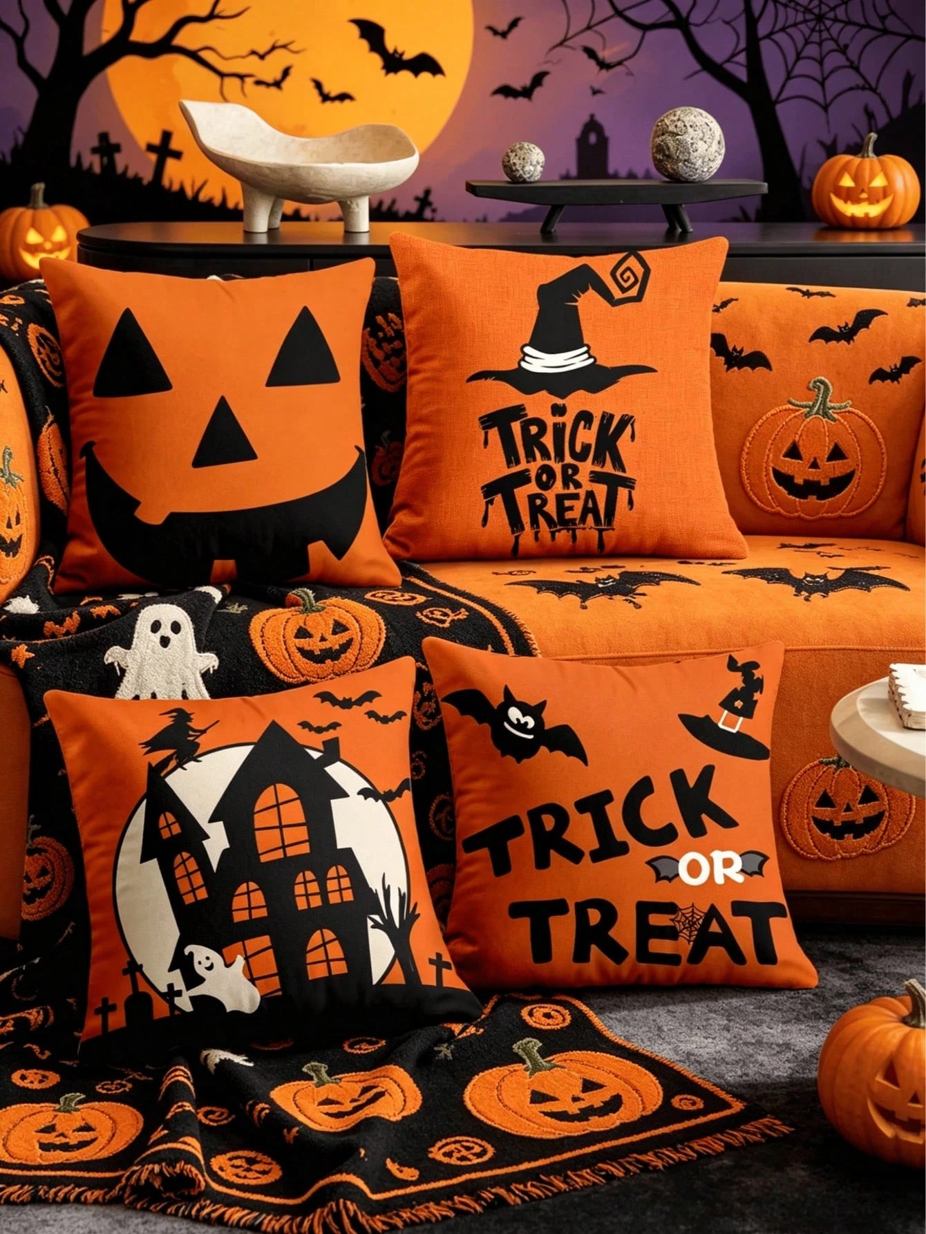 1/4pcs New Halloween Pattern Pillowcase, Halloween-Themed Cushion Cover, Decorative Pillowcase, Square Pillowcase, Halloween Decoration, Decorative Pillow, Suitable For Living Room, Sofa, And Bedroom