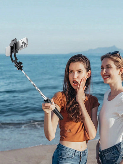 1.7m Long Wireless Remote Bluetooth Selfie Stick Made Of Alloy Material, Suitable For Video Recording, Life And Travel Documentation. It Is A Portable Tripod-Style Handheld/Ground Selfie Stick That Op
