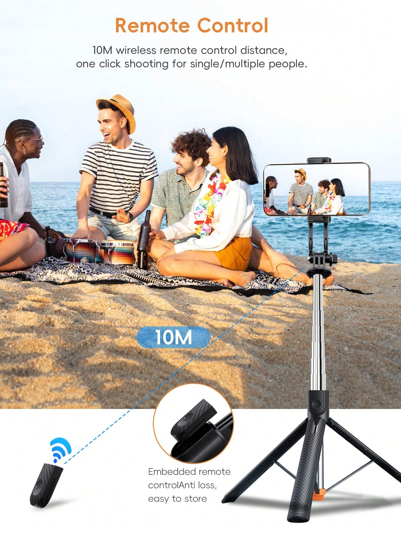 1.7m Long Wireless Remote Bluetooth Selfie Stick Made Of Alloy Material, Suitable For Video Recording, Life And Travel Documentation. It Is A Portable Tripod-Style Handheld/Ground Selfie Stick That Op