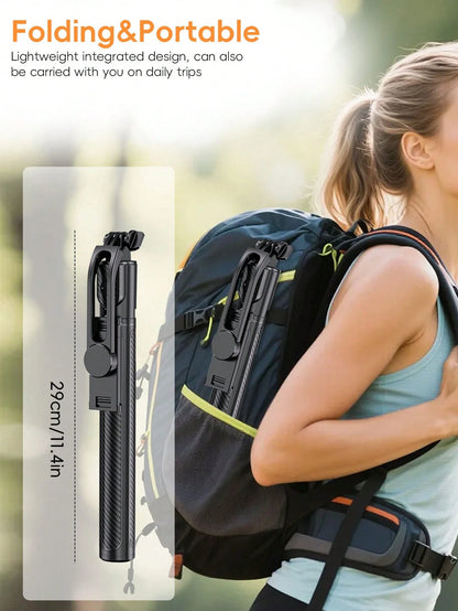 1.7m Long Wireless Remote Bluetooth Selfie Stick Made Of Alloy Material, Suitable For Video Recording, Life And Travel Documentation. It Is A Portable Tripod-Style Handheld/Ground Selfie Stick That Op