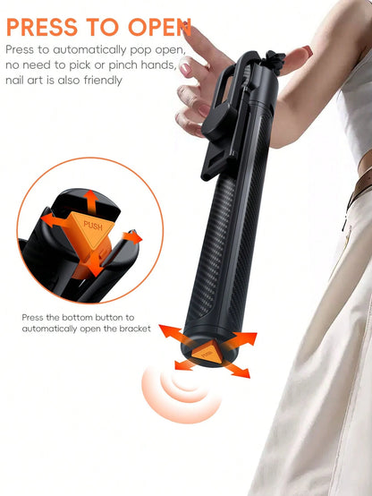1.7m Long Wireless Remote Bluetooth Selfie Stick Made Of Alloy Material, Suitable For Video Recording, Life And Travel Documentation. It Is A Portable Tripod-Style Handheld/Ground Selfie Stick That Op