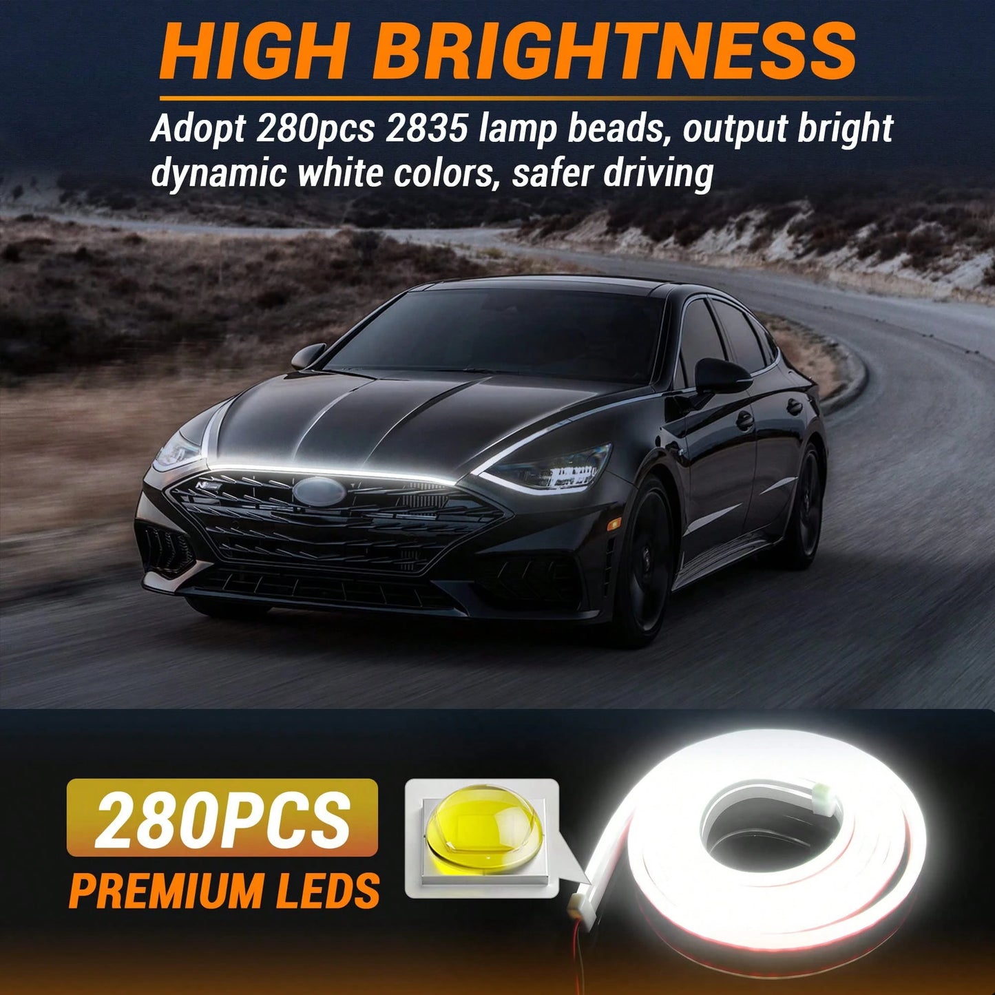 1.8M Flexible LED Hood Light, Automotive Hood Light Strip, Universal 12V Car Hood Light Strip, Flexible LED, Suitable For Sedans, SUVs, Trucks-Car Decor\Car Stuff\Car Acessesories\Car Accessories\Car\