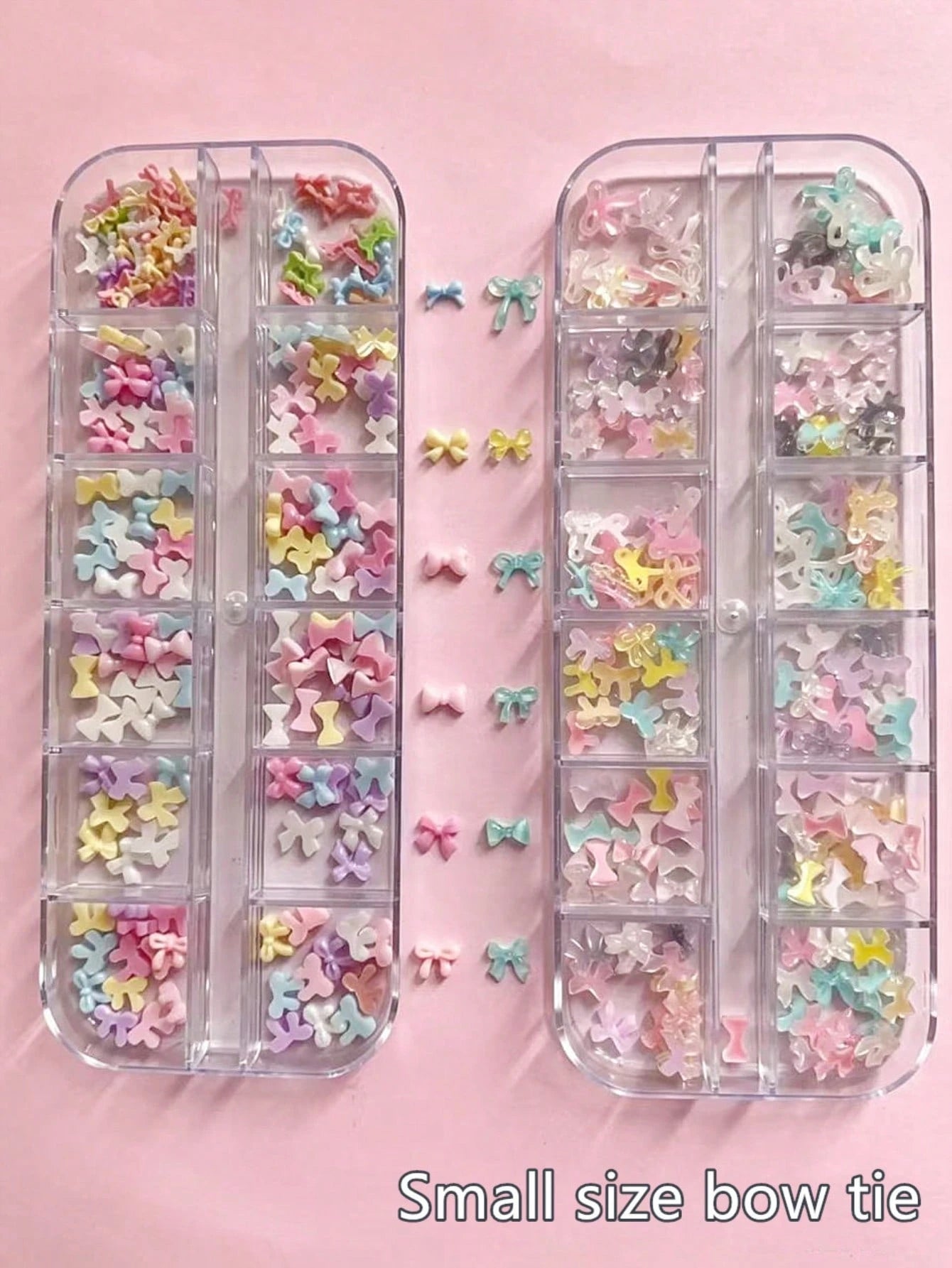 1 Box 12 Grid Macaron Transparent Color Small Bow Design Nail Art Decoration, Y2K DIY Bow Tie Nail Charms, Nails Glitter, Manicure Supplies