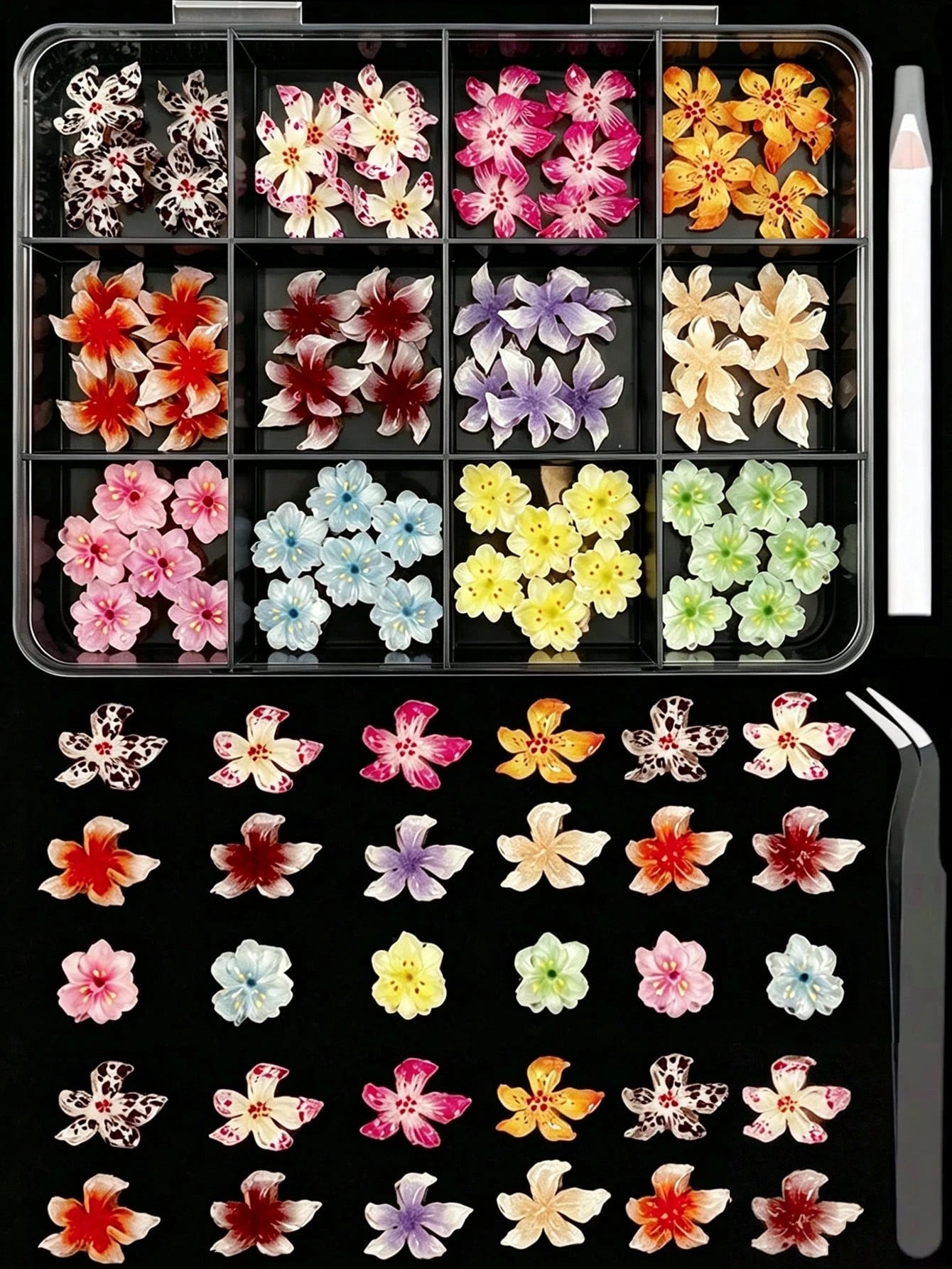 1 Box Random Mixed ABS Leopard Print Flower Nail Art Decorations, Y2K Ombre Polka Dot Flower Nail Art Accessories, DIY Nail Supplies, Nail Gems Nail Charms