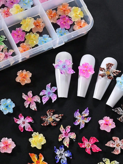 1 Box Random Mixed ABS Leopard Print Flower Nail Art Decorations, Y2K Ombre Polka Dot Flower Nail Art Accessories, DIY Nail Supplies, Nail Gems Nail Charms