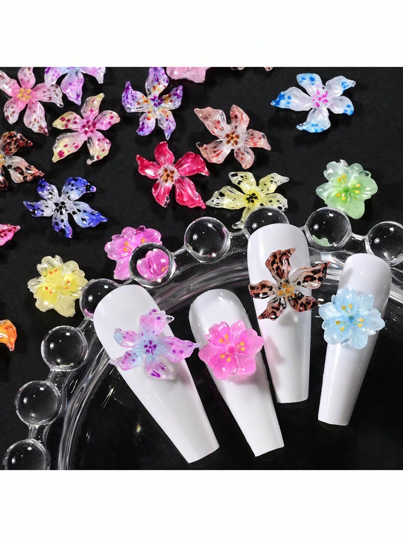 1 Box Random Mixed ABS Leopard Print Flower Nail Art Decorations, Y2K Ombre Polka Dot Flower Nail Art Accessories, DIY Nail Supplies, Nail Gems Nail Charms