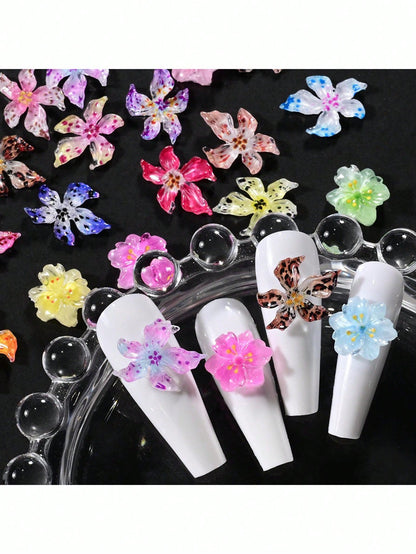 1 Box Random Mixed ABS Leopard Print Flower Nail Art Decorations, Y2K Ombre Polka Dot Flower Nail Art Accessories, DIY Nail Supplies, Nail Gems Nail Charms