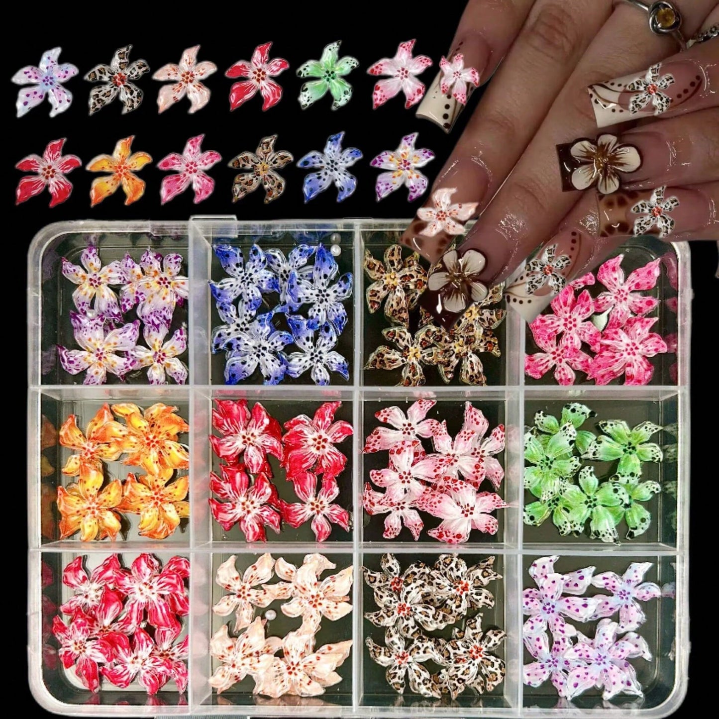 1 Box Random Mixed ABS Leopard Print Flower Nail Art Decorations, Y2K Ombre Polka Dot Flower Nail Art Accessories, DIY Nail Supplies, Nail Gems Nail Charms