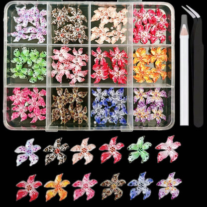 1 Box Random Mixed ABS Leopard Print Flower Nail Art Decorations, Y2K Ombre Polka Dot Flower Nail Art Accessories, DIY Nail Supplies, Nail Gems Nail Charms